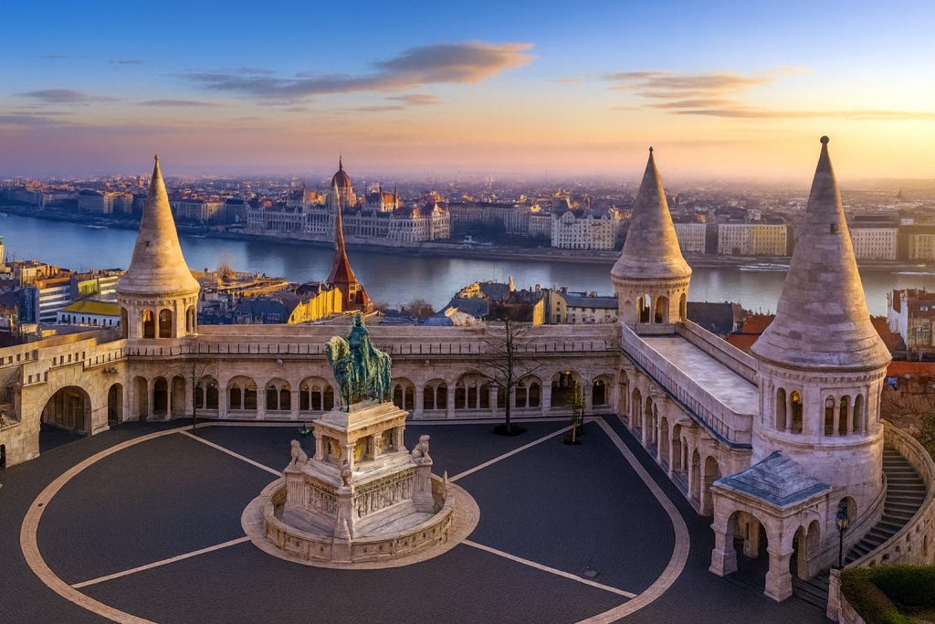 Pakej Eropah Timur - Fisherman’s Bastion di Budapest Hungary dengan pemandangan indah Sungai Danube dan bangunan Parlimen