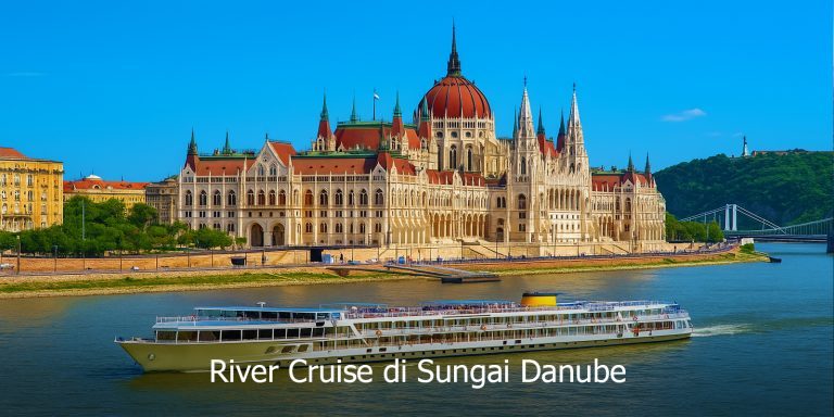 Pelayaran River Cruise di Sungai Danube, Budapest, Hungary dengan pemandangan indah bangunan Parlimen Hungary dan Jambatan Chain – aktiviti popular dalam pakej Eropah Timur.
