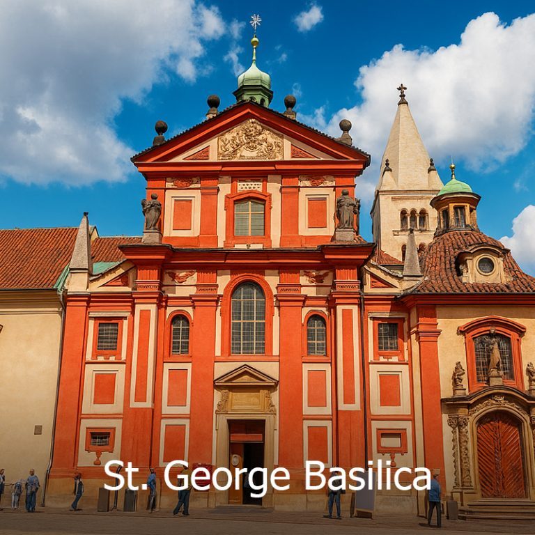 Pemandangan depan St. George Basilica di Prague Castle, Czech Republic – antara destinasi bersejarah dalam pakej Eropah Timur.